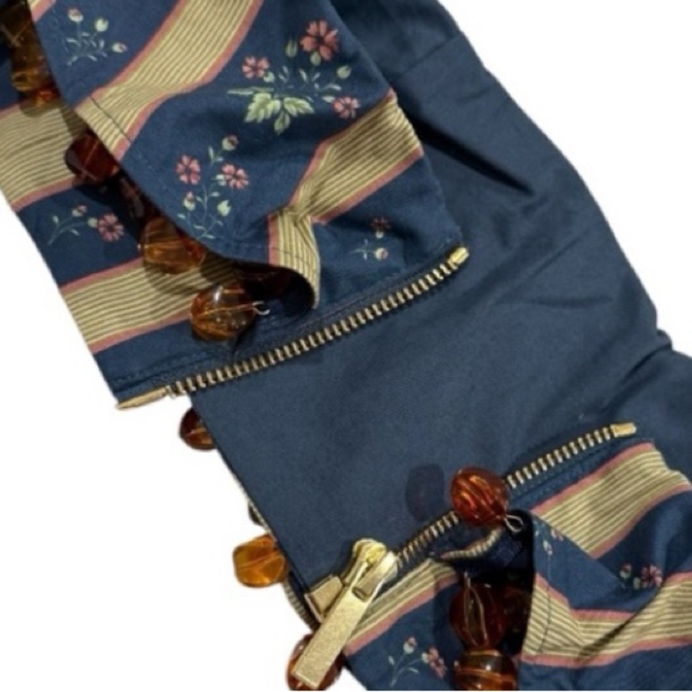 NWT WeWoreWhat Ruffle Beaded Floral Stripe Deep Storm Bandeau Size 12 Denim $89 - Picture 5 of 15